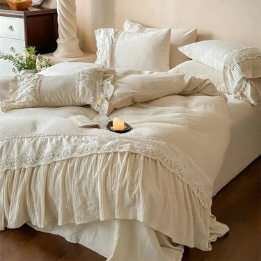 Pure Natural French Embroidered Duvet Cover, Linen Cotton Bedding Set